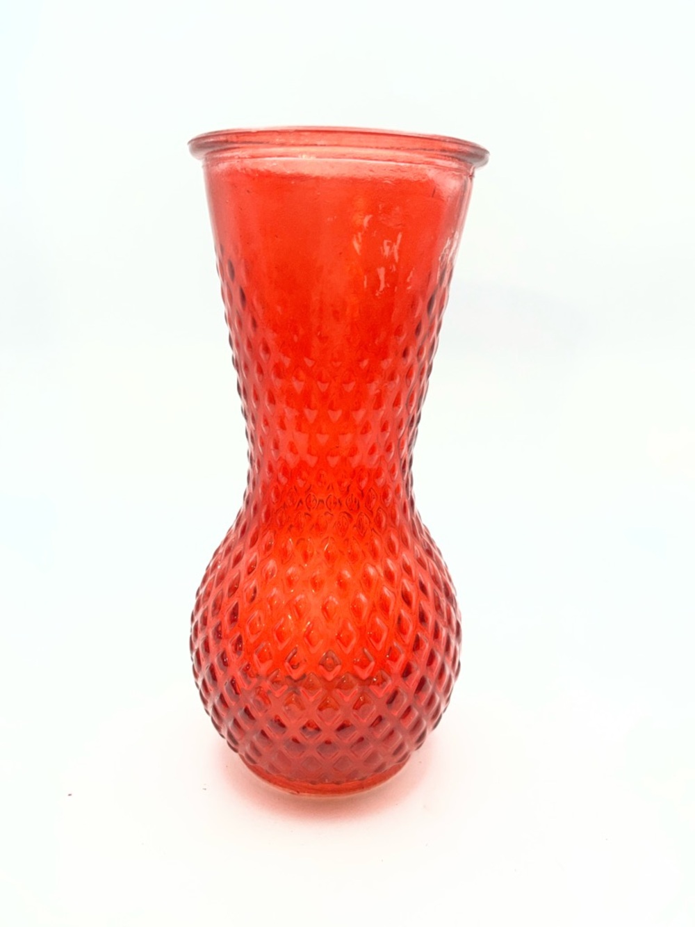 Textured Red Glass Vase - Decorative Home Accent